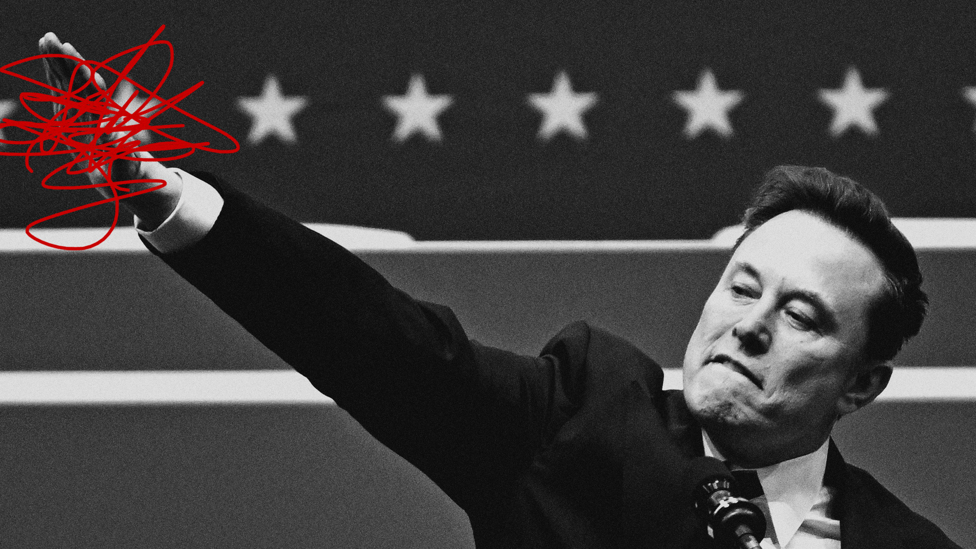 Elon Musk raised up his right arm straight and stiff (in the Nazi salute fashion)