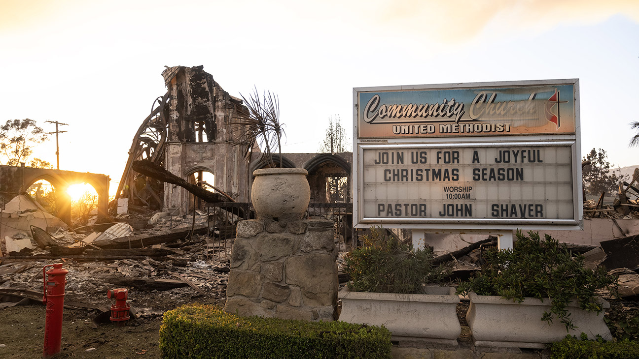 The remains of Community United Methodist Church near downtown Pacific Palisades on Friday, January 10, 2025.