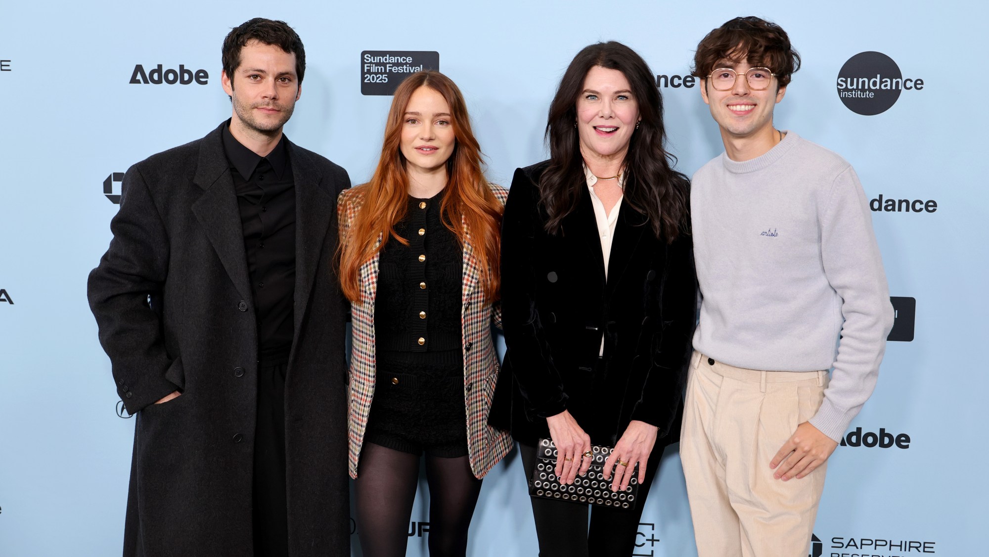 Dylan O'Brien, Aisling Franciosi, Lauren Graham and James Sweeney attend the premiere of Twinless.