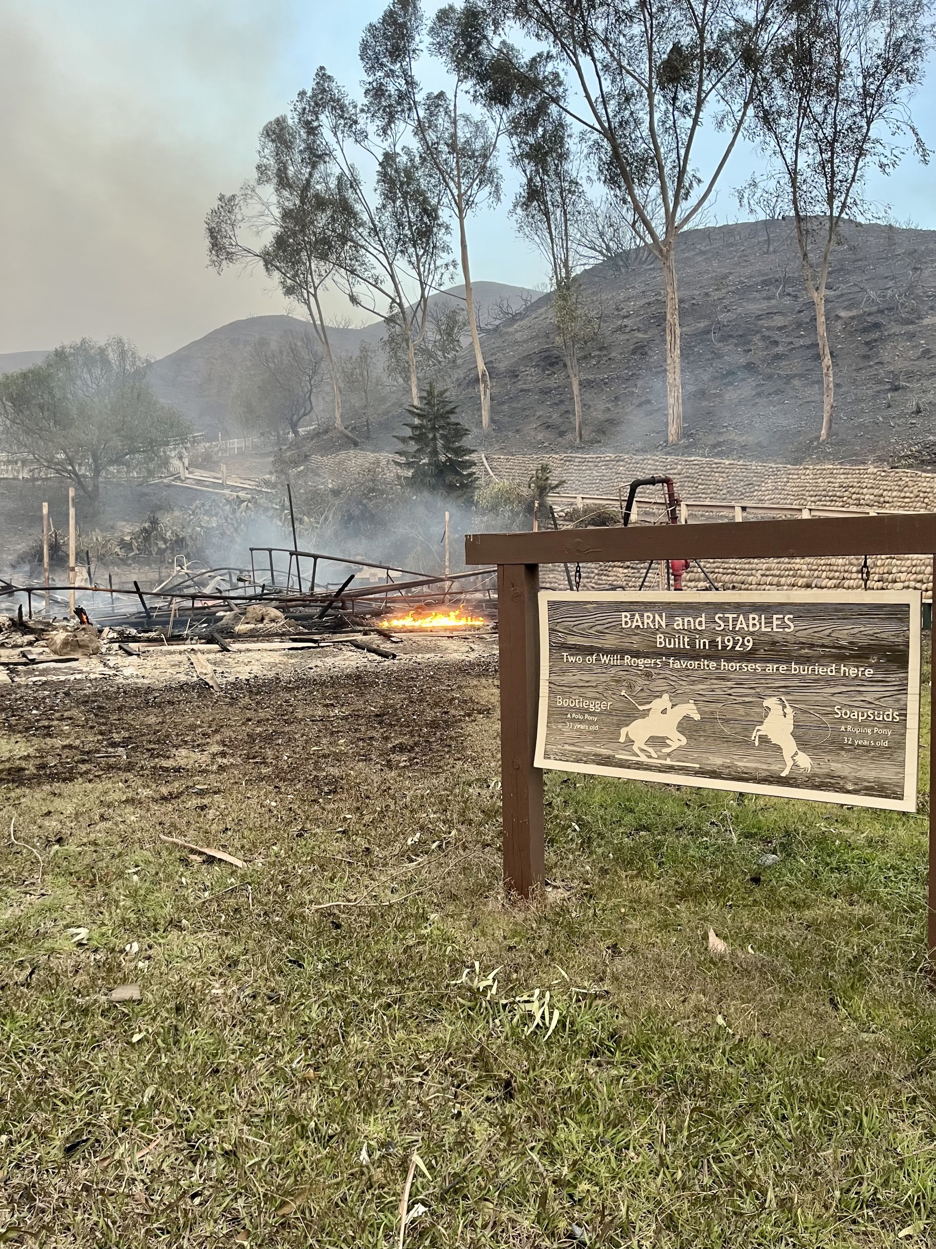 The Palisades Fire destroyed the barn and stables at Will Rogers State Historic Park on Jan. 7.