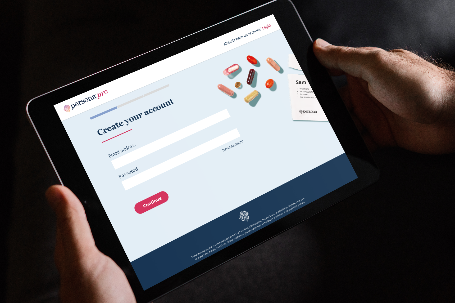 Create your account screen